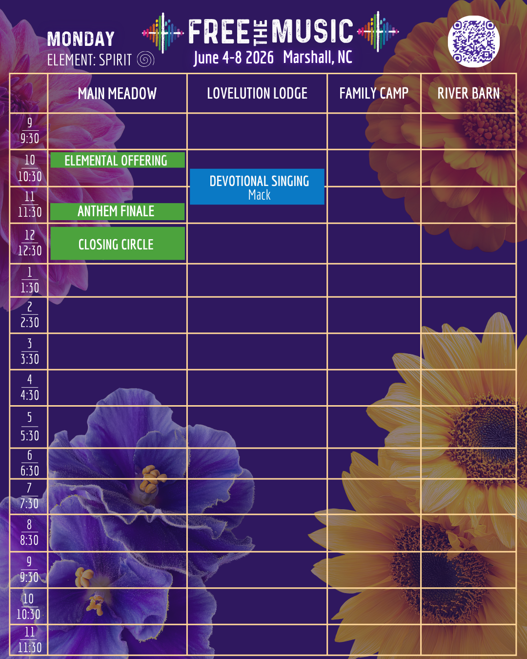 Monday June 8 — Element: Spirit — FTM Gathering Schedule